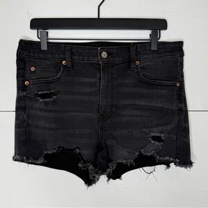 American Eagle Outfitters • Black Distressed Cut Off Jean Shorts Size 12
